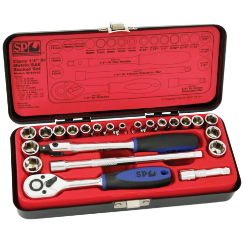 SP Tools Socket sSet 1/4 Drive 6 Point 23 Piece Metric/SAE SP20102 