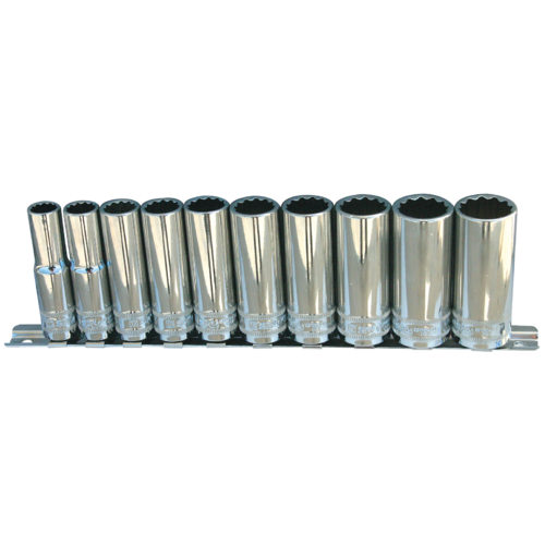 SP Tools Socket Rail 3/8" Drive Deep 12 Point 10 Piece Metric SP20240 