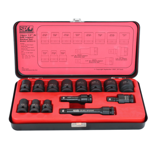 SP Tools Socket Set Impact 1/2 Drive 6 Point 14 PieceAE SP20315 