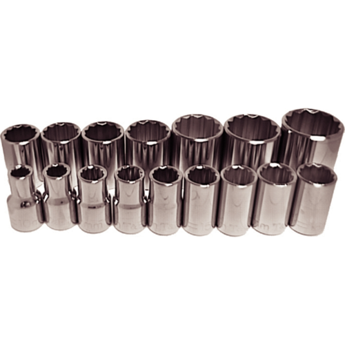 16 Piece 1/2" Drive Metric 12 Point Sockets T&E Tools 94316